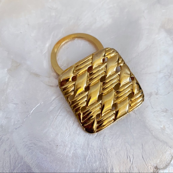 VTG Gold Tone Textured Square Scarf Clip Loop Pin - Picture 3 of 6